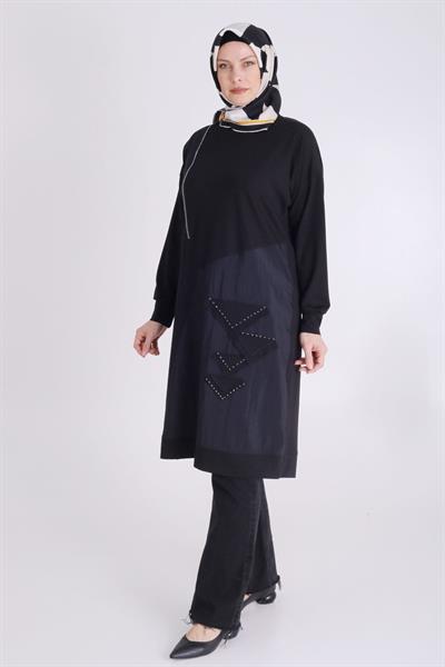 Büyük Beden Tesettür Örme Tunik Siyah OTW20123