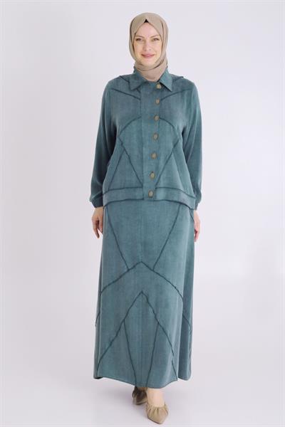 Büyük Beden Tesettür Qupra İpek Etekli Takım Nefti OTW35131
