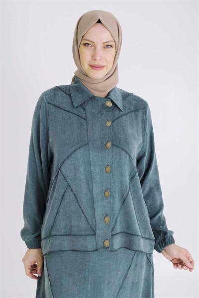 Büyük Beden Tesettür Qupra İpek Etekli Takım Nefti OTW35131