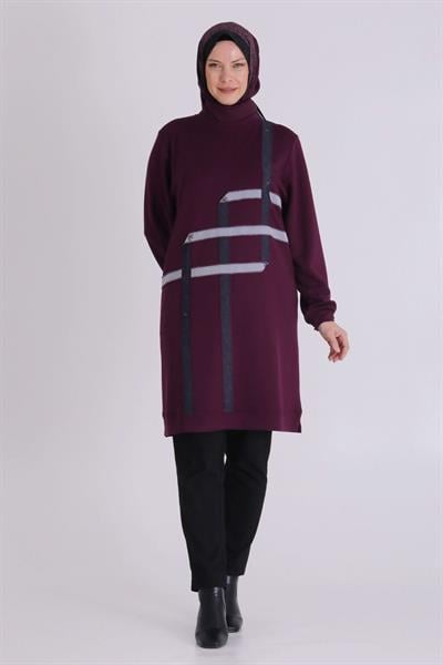 Büyük Beden Tesettür Tunik Vişne OTW2068