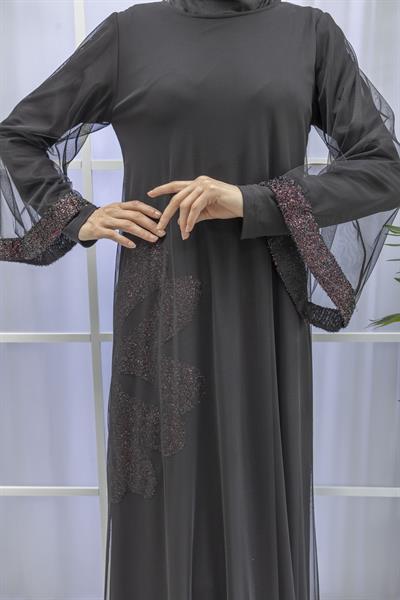 Büyük Beden Tüllü Payetli Elbise Kırmızı OTW7082