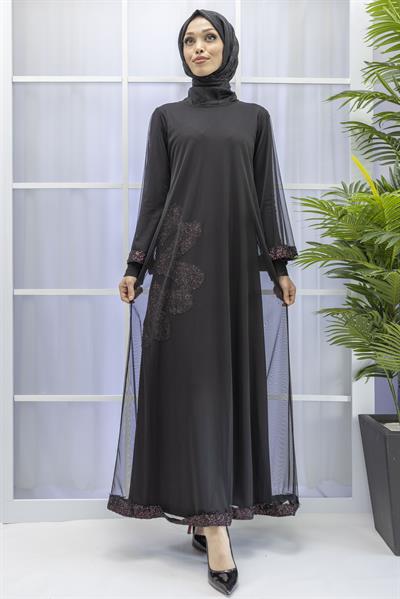 Büyük Beden Tüllü Payetli Elbise Kırmızı OTW7082