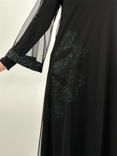 Büyük Beden Tüllü Payetli Elbise Yeşil OTW7082