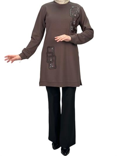 Büyük Beden Tunik Kahve OTW2123