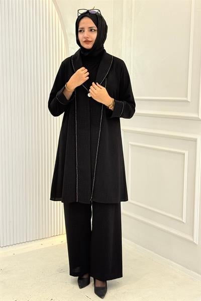 Büyük Beden Üçlü Abiye Takım Siyah OTW352