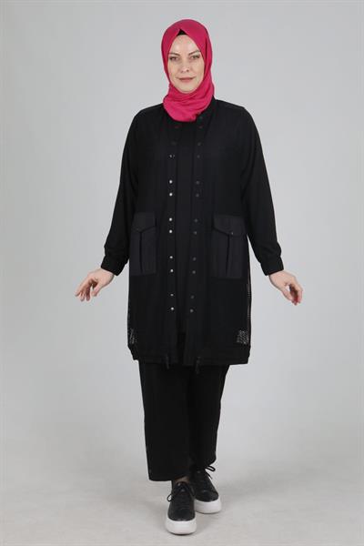 Büyük Beden Üçlü Takım Siyah OTW70012