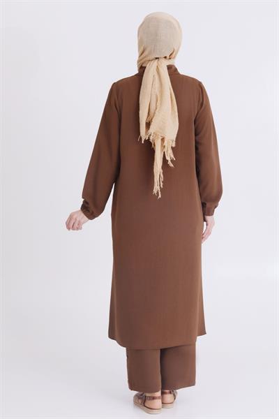 Büyük Beden Uzun Pantolonlu Takım Kahve OTW3540