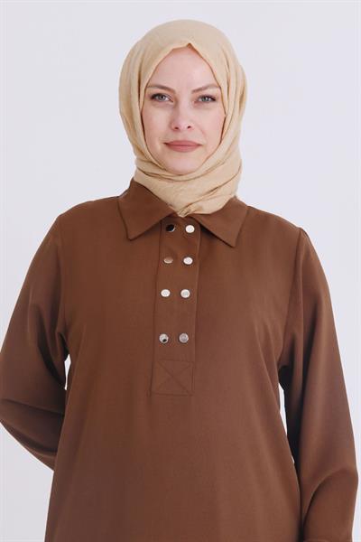 Büyük Beden Uzun Pantolonlu Takım Kahve OTW3540