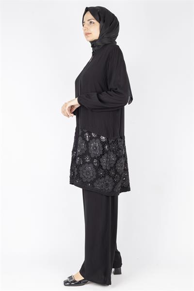 Büyük Beden Viskon Kumaş Spor Takım Siyah OTW497