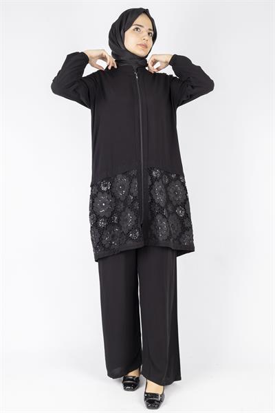 Büyük Beden Viskon Kumaş Spor Takım Siyah OTW497