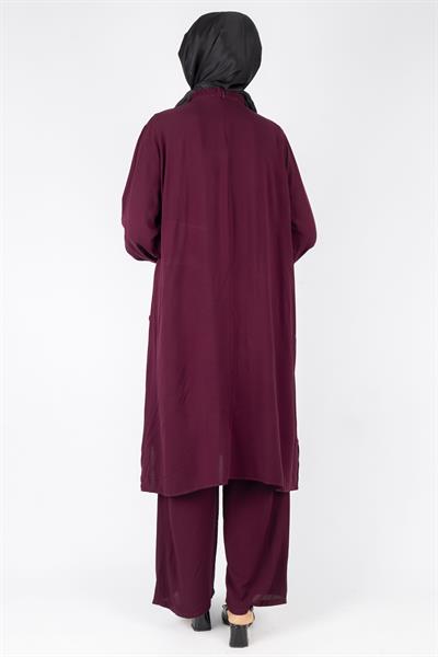 Büyük Beden Yıkanmış Viskon Takım Bordo OTW559