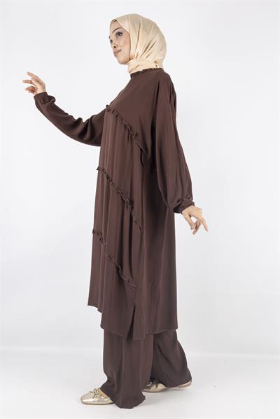 Büyük Beden Yıkanmış Viskon Takım Kahve OTW559