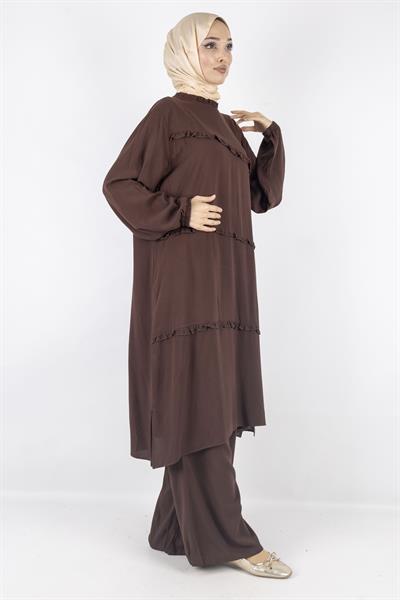 Büyük Beden Yıkanmış Viskon Takım Kahve OTW559