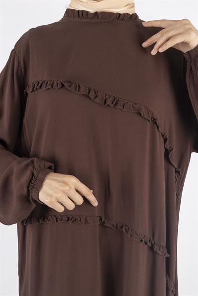 Büyük Beden Yıkanmış Viskon Takım Kahve OTW559