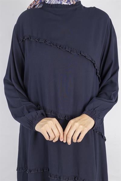 Büyük Beden Yıkanmış Viskon Takım Lacivert OTW559