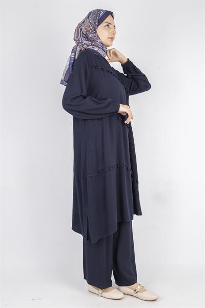 Büyük Beden Yıkanmış Viskon Takım Lacivert OTW559