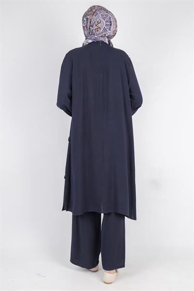 Büyük Beden Yıkanmış Viskon Takım Lacivert OTW559