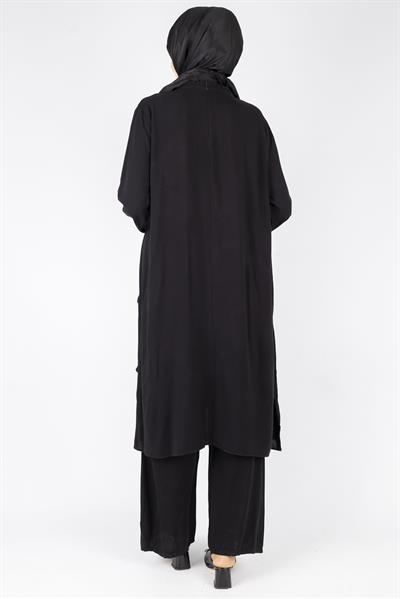 Büyük Beden Yıkanmış Viskon Takım Siyah OTW559