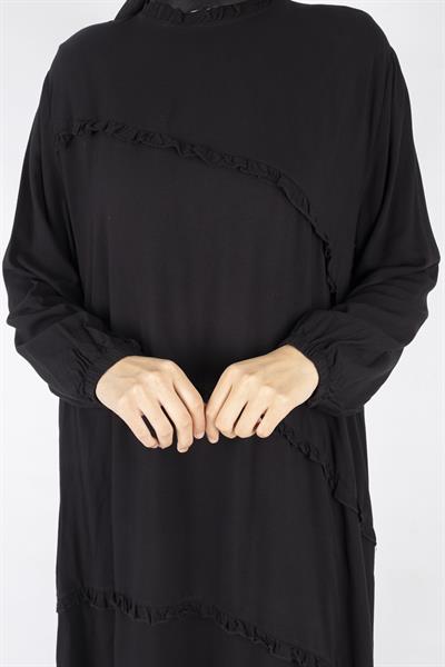 Büyük Beden Yıkanmış Viskon Takım Siyah OTW559