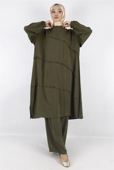 Büyük Beden Yıkanmış Viskon Takım Yeşil OTW559