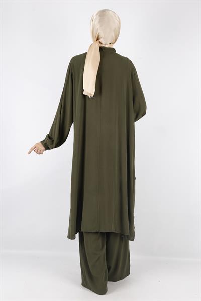 Büyük Beden Yıkanmış Viskon Takım Yeşil OTW559
