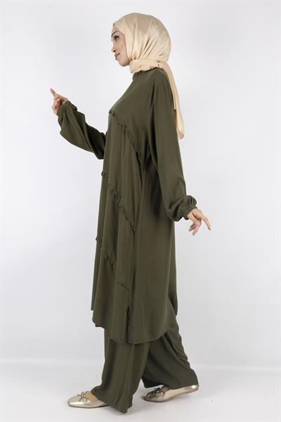 Büyük Beden Yıkanmış Viskon Takım Yeşil OTW559