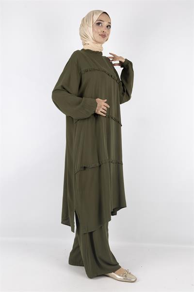 Büyük Beden Yıkanmış Viskon Takım Yeşil OTW559