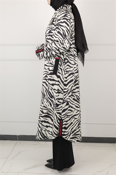 Büyük Beden Zebra Desenli Gömlek Tunik Siyah OTW585
