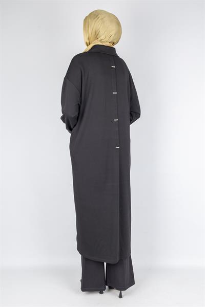 Büyük Beden Zincir Halkalı Çelik Örme Elbise Siyah OTW7805