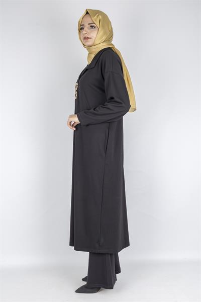 Büyük Beden Zincir Halkalı Çelik Örme Elbise Siyah OTW7805