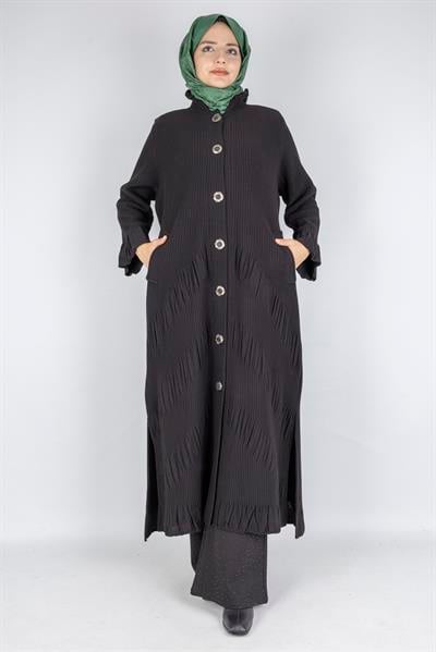 Büzgü Detaylı Düğmeli Büyük Beden Kap Siyah OTW3108