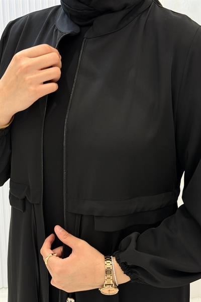 Büzgü Kol Detaylı Uzun Kap Pantolonlu Takım Siyah OTW8633