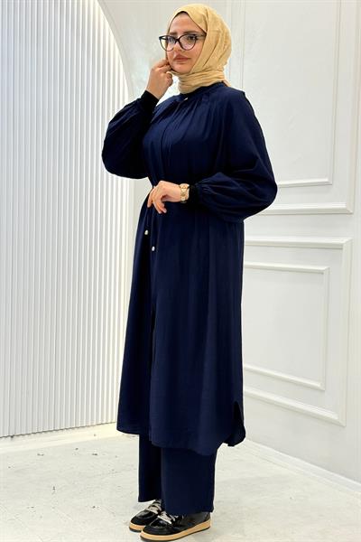 Büzgü Yaka Pantolonlu Takım Lacivert OTW8609