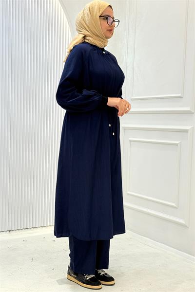 Büzgü Yaka Pantolonlu Takım Lacivert OTW8609