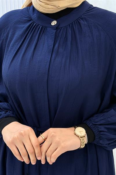 Büzgü Yaka Pantolonlu Takım Lacivert OTW8609