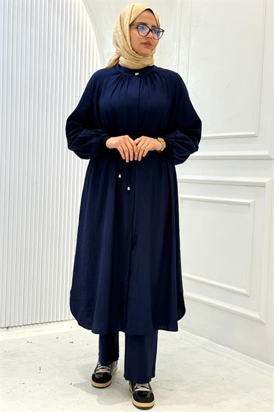 Büzgü Yaka Pantolonlu Takım Lacivert OTW8609