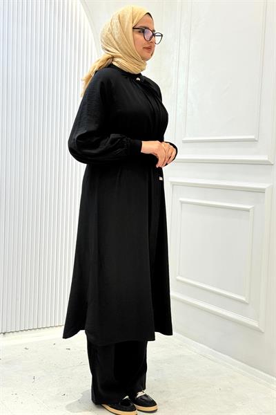 Büzgü Yaka Pantolonlu Takım Siyah OTW8609