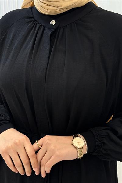 Büzgü Yaka Pantolonlu Takım Siyah OTW8609