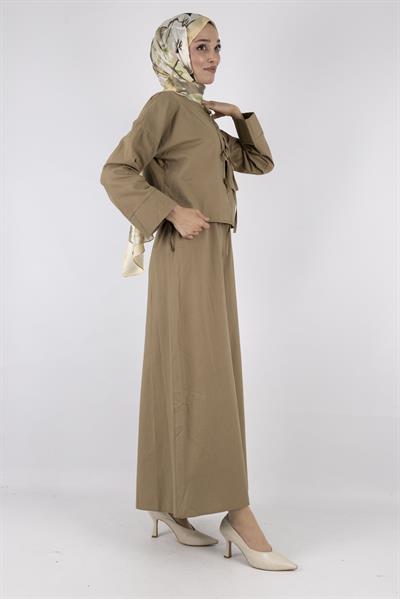 Ceketli Keten elbise Haki OTW8379