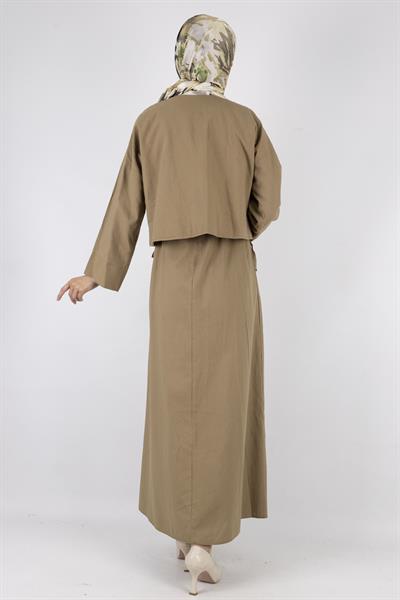 Ceketli Keten elbise Haki OTW8379