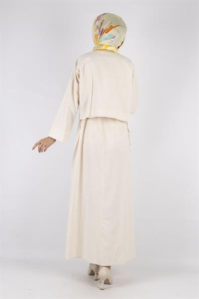 Ceketli Keten elbise Krem OTW8379