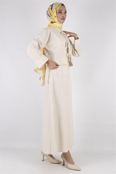 Ceketli Keten elbise Krem OTW8379