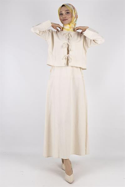 Ceketli Keten elbise Krem OTW8379