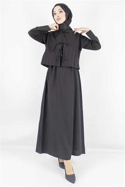 Ceketli Keten elbise Siyah OTW8379