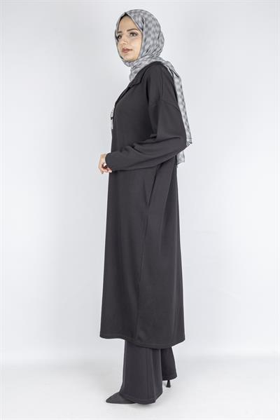 Çelik Örme Büyük Beden Taş Detaylı Elbise Siyah OTW7804