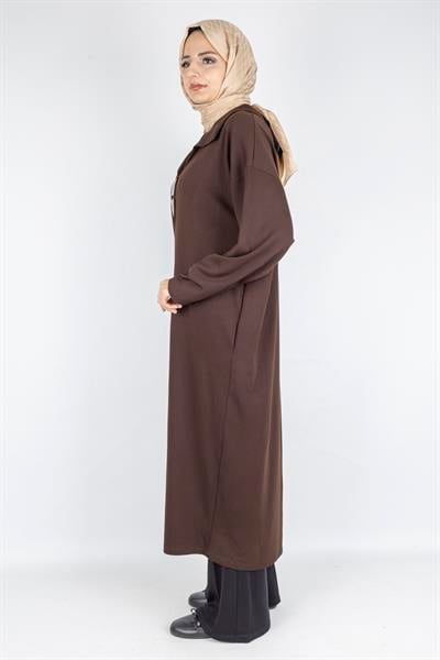 Çelik Örme Büyük Beden Taş Detaylı Elbise Kahve OTW7804