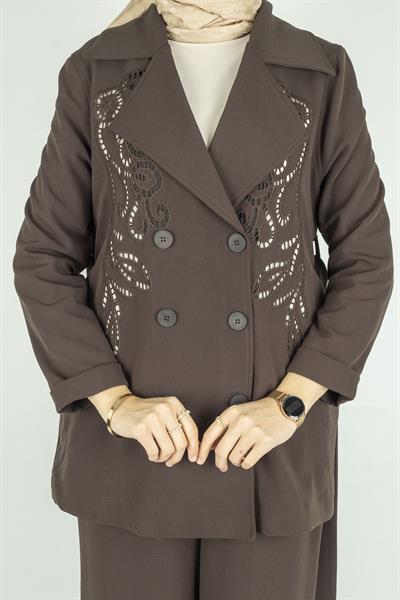 Çelik Örme Kruvaze Ceketli Takım Kahve OTW25573