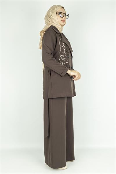 Çelik Örme Kruvaze Ceketli Takım Kahve OTW25573