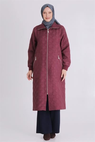 Cepli Fermuarlı Kapitone Büyük Beden Kap Vişne OTW2551