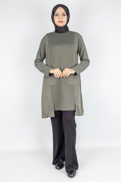 Cepli Zımba Detaylı Büyük Beden Oysho Tunik Yeşil OTW317